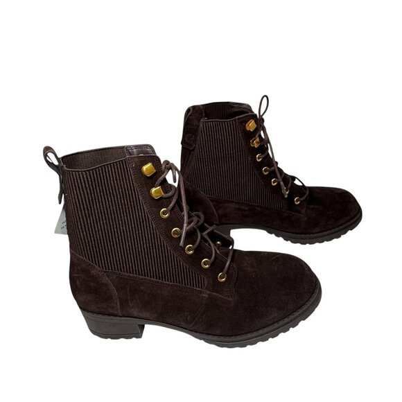 Cole Haan Camea II Waterproof Combat Boot Brown Suede Womens Size 10C Wide New - Picture 3 of 5